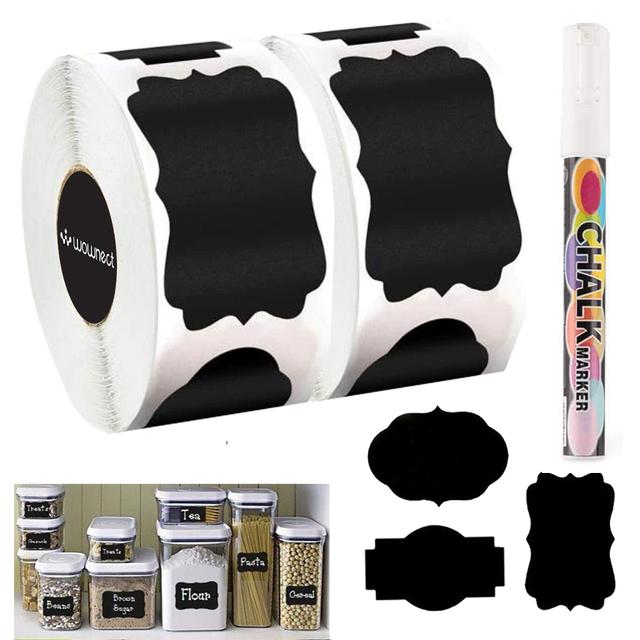 مجموعة ملصقات (ستيكرات) أسود مت مع قلم كتابة فضي 3 أشكال 300 قطعة Chalkboard Label Sticker with White Chalk Marker 3-Style [300 Pcs Waterproof]  with White Chalk Marker - Wownect - SW1hZ2U6NjM4NDQz
