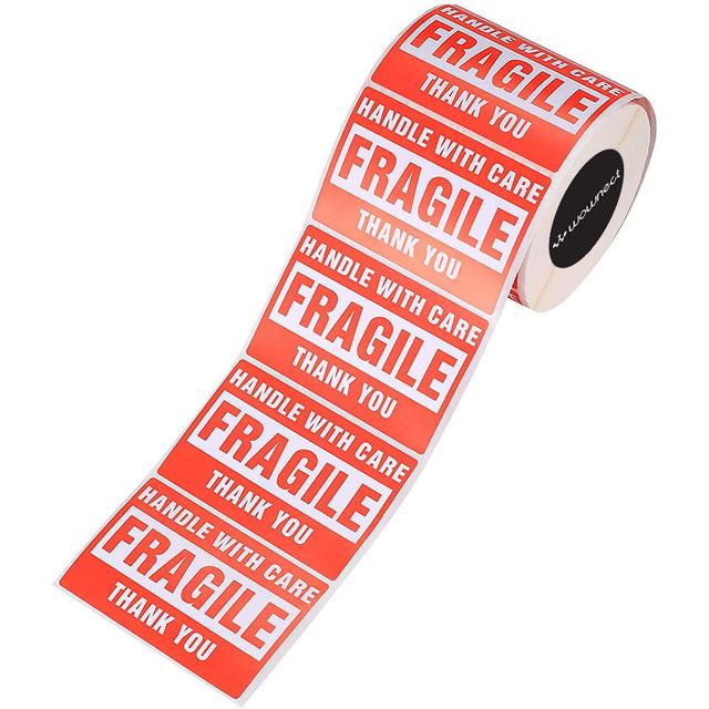 ملصقات تحذيرية للمواد القابلة للكسر (الهشة) 1000 قطعة Fragile Sticker [HANDLE WITH CARE - FRAGILE - THANK YOU] [2x3inch][1000 Stickers] - Wownect - SW1hZ2U6NjM4NjU0