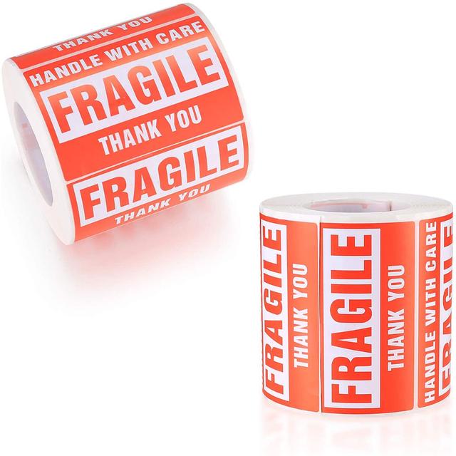 ملصقات تحذيرية للمواد القابلة للكسر (الهشة) 500 قطعة Fragile Sticker [HANDLE WITH CARE - FRAGILE - THANK YOU] [2x3inch][500 Stickers] - Wownect - SW1hZ2U6NjM4Njc5