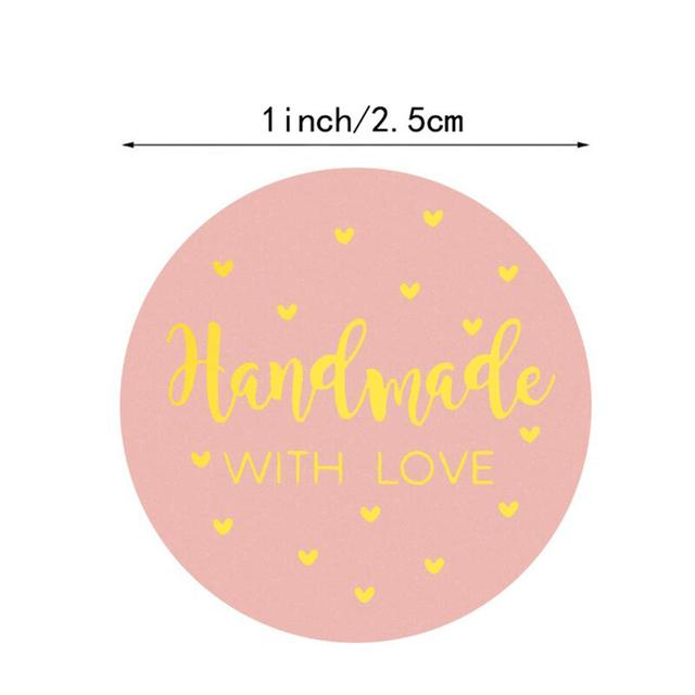 Wownect Handmade with Love Stickers Round [1inch][500 Pcs Labels] Labels For Envelope Seals, Packing Seals, cards, Gift Boxes, Shopping Bags, Bouquets, Cardboard Decoration - SW1hZ2U6NjM4NzIy
