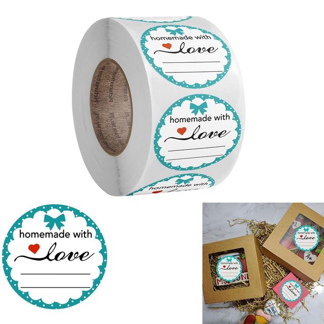 مجموعة ملصقات (ستيكرات) هاند ميد 500 قطعة Handmade with Love Stickers Round [1inch][500 Pcs Labels] - Wownect - SW1hZ2U6NjM4Nzk1