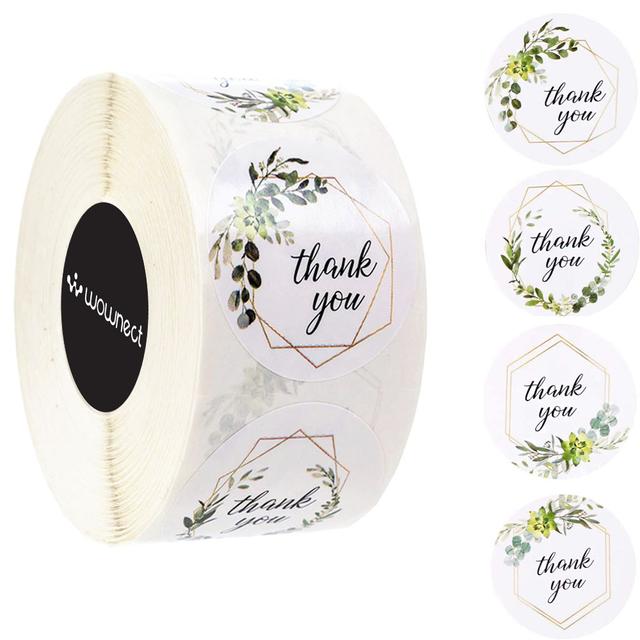 Wownect Leaf Design Thankyou Sticker Round [1inch][500 Stickers] Labels For Envelope Seals, Packing Seals, cards, Gift Boxes, Shopping Bags, Bouquets, Cardboard Decoration - SW1hZ2U6NjM4ODI5