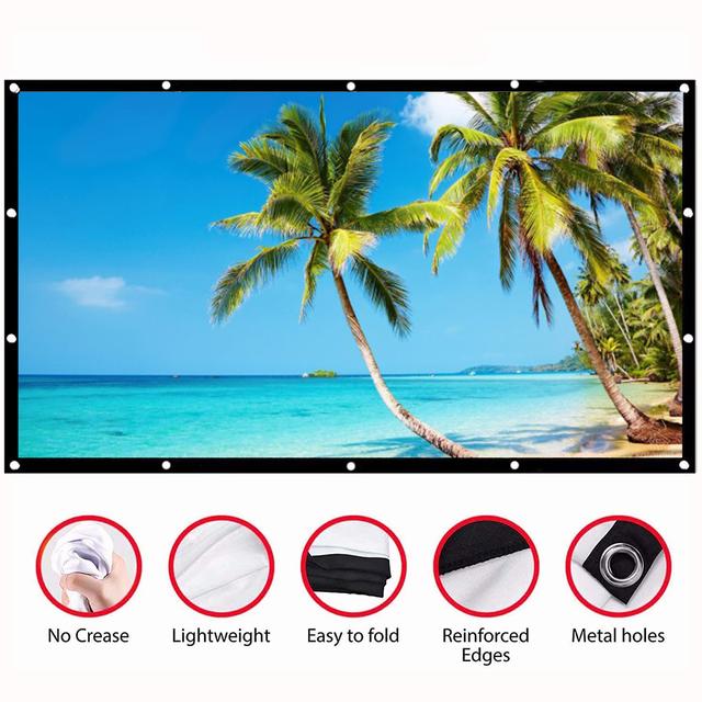 Wownect Projector Screen, 120 inch 16:9 Foldable Anti-Crease 4K Full HD Home Theater Projection Screen For Office Presentation Indoor Outdoor Movie Curtain Gaming Screen [Upgraded 120" Thick Version] - SW1hZ2U6NjM5MDYw
