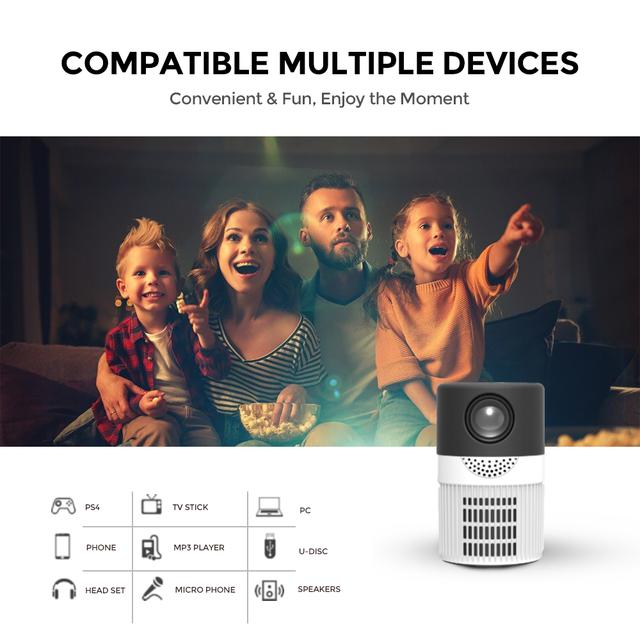 Wownect T400 Mini HD Projector [480 *360 Native resolution/ Screen Size Up to 100’’] Portable Home Theater Outdoor Video Projector Compatible with HDMI, AV and USB, Laptop, Smartphone -White - SW1hZ2U6NjM5MjI0
