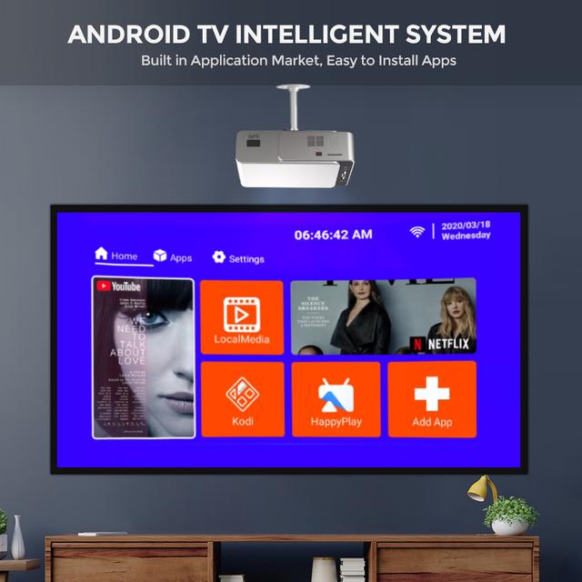 بروجكتر منزلي 4K مع شاشة عرض 100 بوصة Wownect T6 Android Projector with Projector Screen - SW1hZ2U6NjM5MjMx