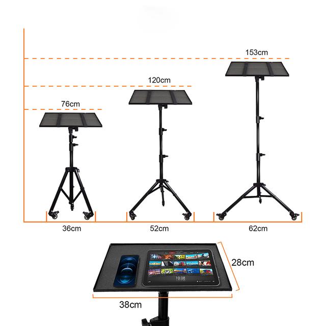 Wownect Universal Workstation Projector Tripod Stand with Wheels, Phone Holder [Adjustable Height upto 61” Tiltable 180 Degrees] Rolling Laptop Desk Tripod For Stage, Studio, DJ Equipment [Pack of 2] - SW1hZ2U6NjM5MzE3
