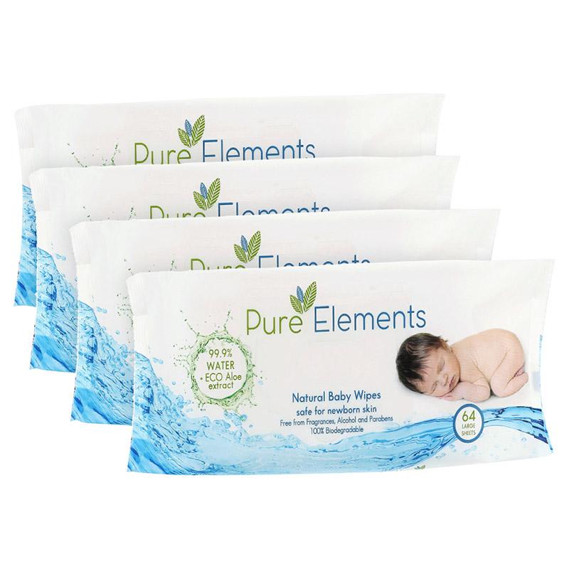 Pure Elements - Aloe Natural Baby Wipes 4 x 64 (256 Wipes)