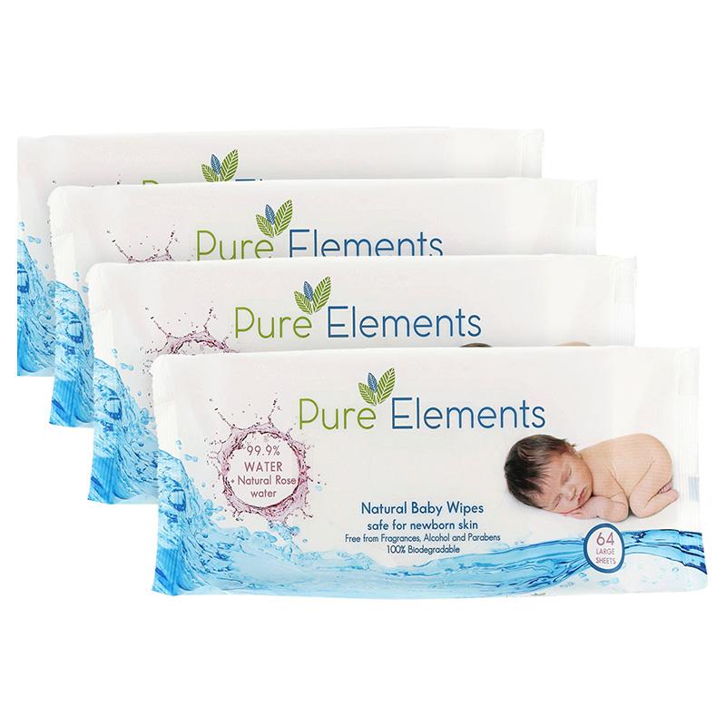 Pure Elements - Rose Natural Baby Wipes 4 x 64 (256 Wipes)