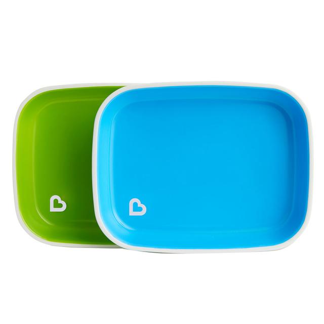 أطباق طعام أطفال سبلاش 2 قطعة أخضر و أزرق مانشكين Splash Plates 2 Pack - Blue & Green - Munchkin - SW1hZ2U6NjYxMDA3