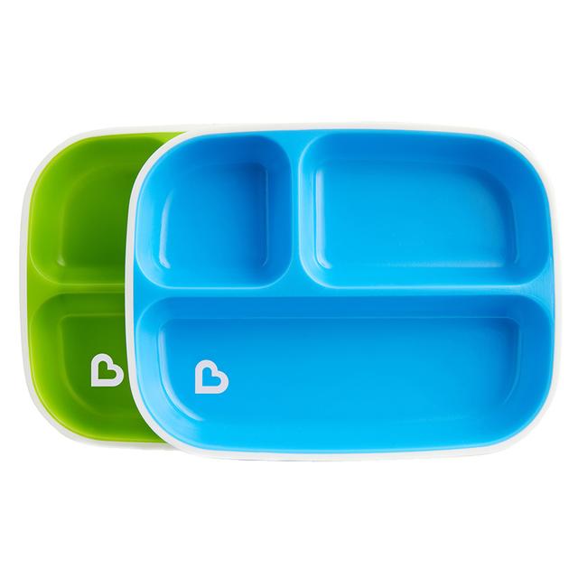أطباق طعام سبلاش مقسمة للأطفال 2 قطعة أخضر و أزرق Splash Divided Plates 2 Pack- Blue & Green - Munchkin - SW1hZ2U6NjYxMDI3