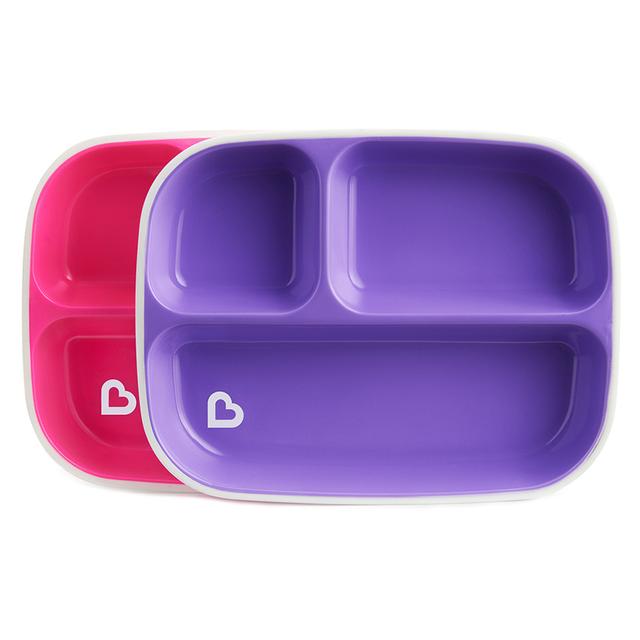 أطباق طعام سبلاش مقسمة للأطفال 2 قطعة زهري و بنفسجي Splash Divided Plates 2 Pack- Pink & Purple - Munchkin - SW1hZ2U6NjYxMDM2
