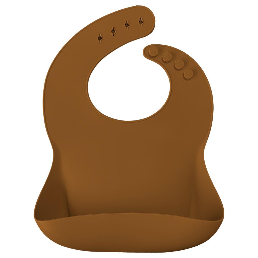 Minikoioi - Silicone Bib w/ Kangaroo Pocket - Woody Brown