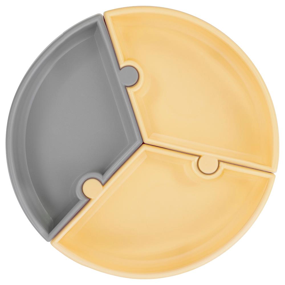 Minikoioi - Silicone Puzzle Plate - Yellow/Grey