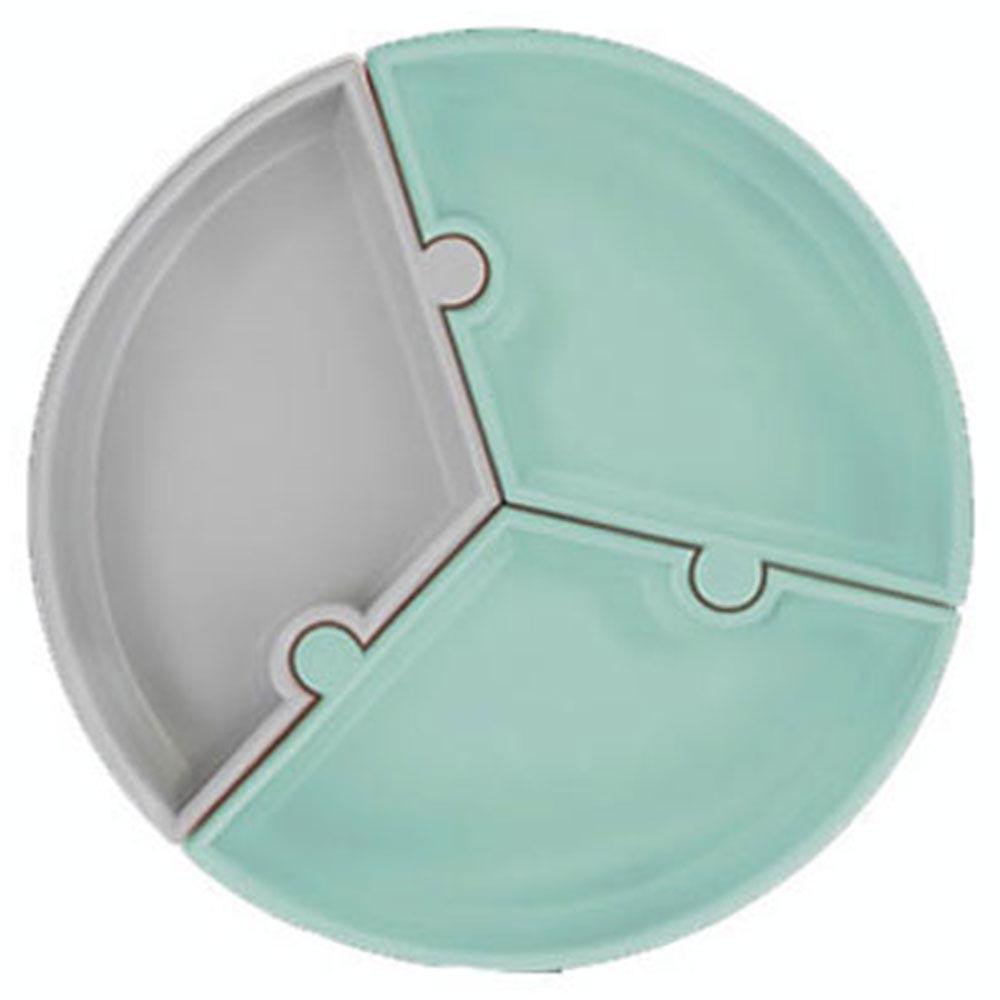 Minikoioi - Silicone Puzzle Plate - River Green/Powder Grey