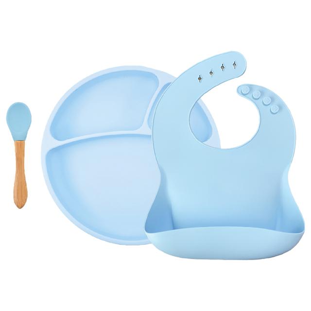 طقم مائدة (طقم ادوات مائدة) للاطفال 3 قطع (سيليكون)- أزرق فاتح Minikoioi Silicone Dining Set - SW1hZ2U6NjUzMzcz