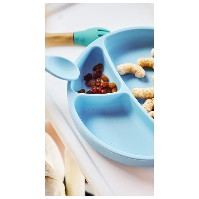طقم مائدة (طقم ادوات مائدة) للاطفال 3 قطع (سيليكون)- أزرق فاتح Minikoioi Silicone Dining Set - SW1hZ2U6NjUzMzc3