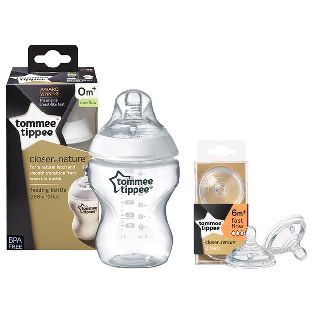 رضاعة اطفال 260ml مع حلم رضاعة بتدفق سريع حزمة 2في1 Tommee Tippee Closer to Nature Teat, Fast Flow - SW1hZ2U6NjY0ODQ4