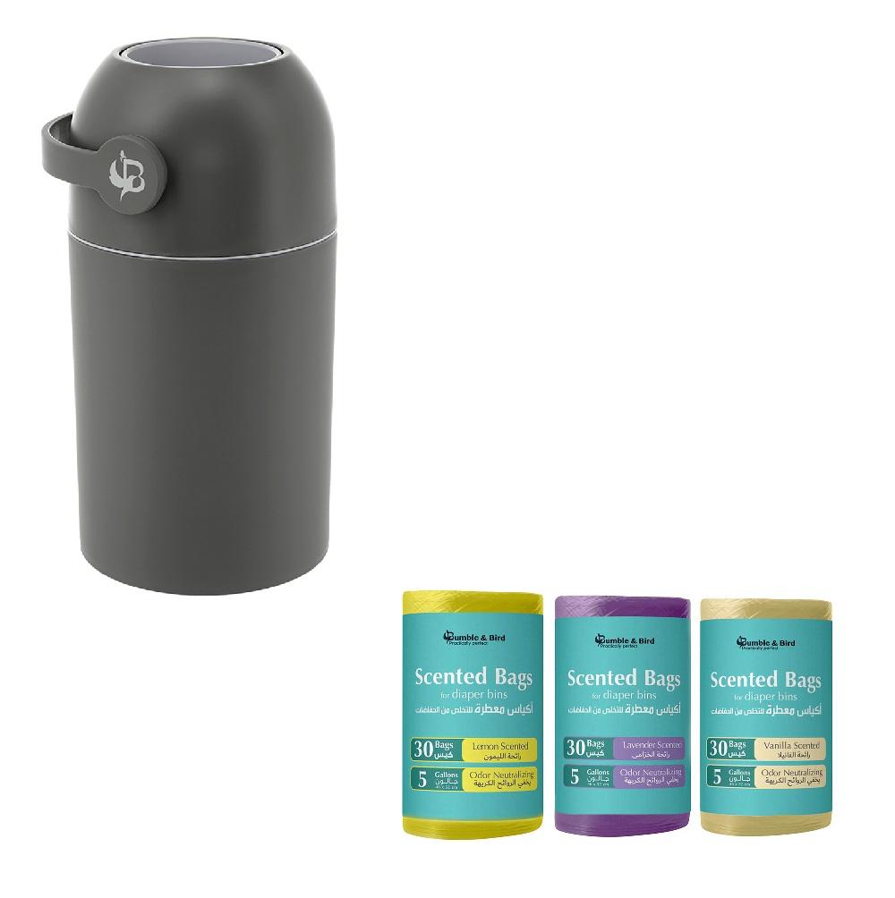 Bumble & Bird- Odourless Diaper Pail + Scented Bag for Diaper Pail