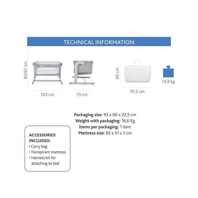سرير نكست تو مي للاطفال الرضع لون بيج شيكو Chicco Next2me Magic Crib