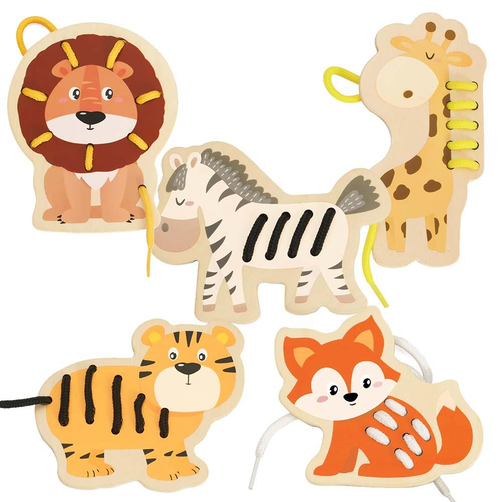 لعبة اشكال الحيوانات للاطفال كلاسيك وورلد 5 اشكال Classic World - Run Run Africa Animal Lacing Toys Set