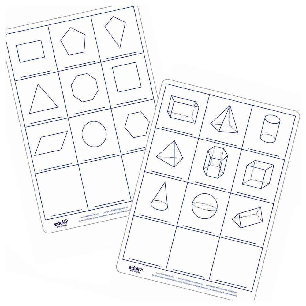 لعبة تعلم الأشكال للأطفال Eduk8 Worldwide Dry Erase 2D & 3D 2 Sided Boards Pack of 30