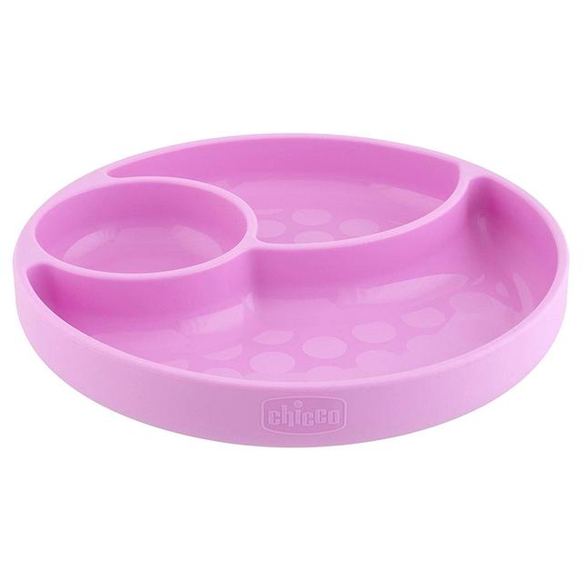 صحن للاطفال شيكو من السيليكون مع قاعدة شفط زهر Chicco Easy Menu Silicone Plate w/ Suction Cup Pink - SW1hZ2U6NjQ3NDA4