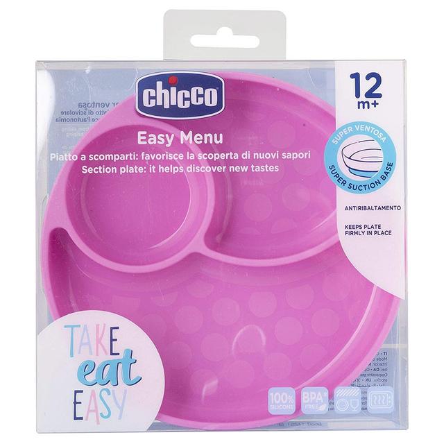 صحن للاطفال شيكو من السيليكون مع قاعدة شفط زهر Chicco Easy Menu Silicone Plate w/ Suction Cup Pink - SW1hZ2U6NjQ3NDEy