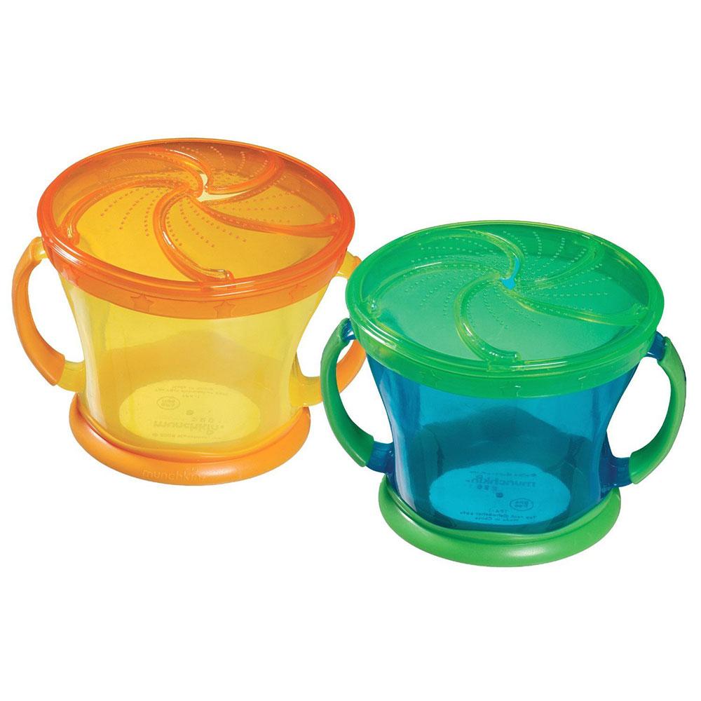 علب أطعمة خفيفة (كاتشر) مع غطاء للأطفال 2 قطعة 9 أونصة برتقالي و أزرق مونشكين Snack Catcher 2pack - Blue & Orange - Munchkin