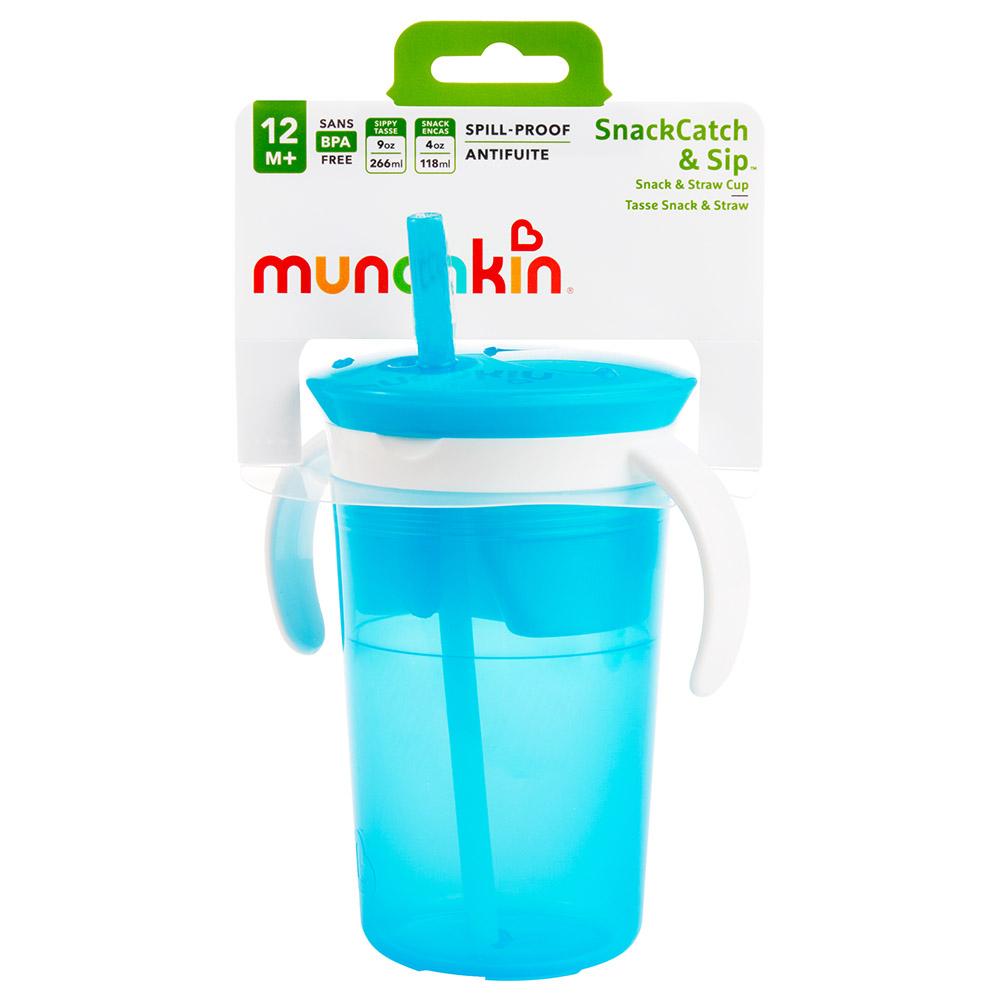 كوب شرب و علبة سناك (كاتشر) 2 في 1 مع قشة سيليكون للأطفال أزرق مونشكين Snack Catch & Sip Cup - Blue - Munchkin