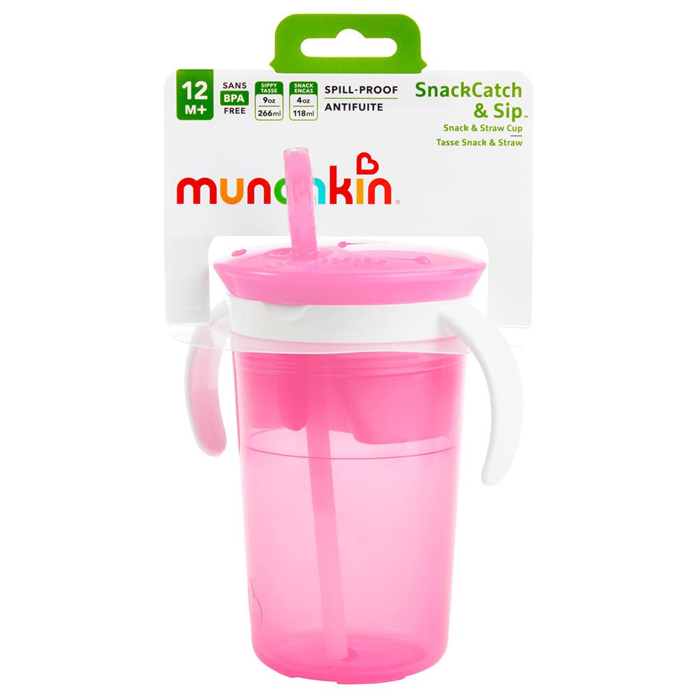 كوب شرب و علبة سناك (كاتشر) 2 في 1 مع قشة سيليكون للأطفال زهري مونشكين Snack Catch & Sip Cup - Pink - Munchkin