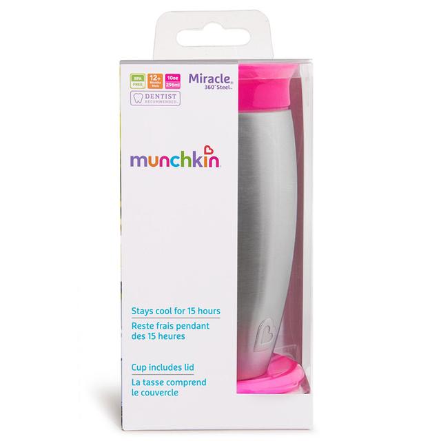 كوب ستانلس ستيل معزول للأطفال زهري مونشكين Miracle 360 Stainless Sippy Cup 10oz - Pink - Munchkin - SW1hZ2U6NjU5NDA1