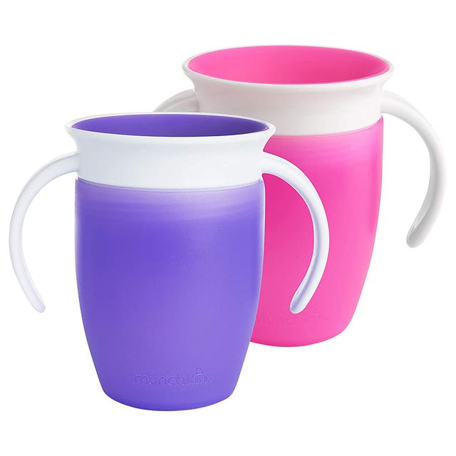 أكواب شرب للأطفال الصغار تدريبية 7 أونصة 2 قطعة Miracle 360 Trainer Cup - Pack of 2 - 207ml - Pink/Purple - Munchkin - SW1hZ2U6NjU5ODQ1