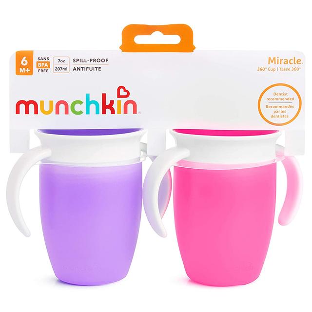 أكواب شرب للأطفال الصغار تدريبية 7 أونصة 2 قطعة Miracle 360 Trainer Cup - Pack of 2 - 207ml - Pink/Purple - Munchkin - SW1hZ2U6NjU5ODQ5