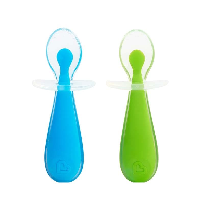 ملاعق سيليكون للاطفال عدد 2 ازرق واخضر منشكين Munchkin Gentle Scoop Spoons