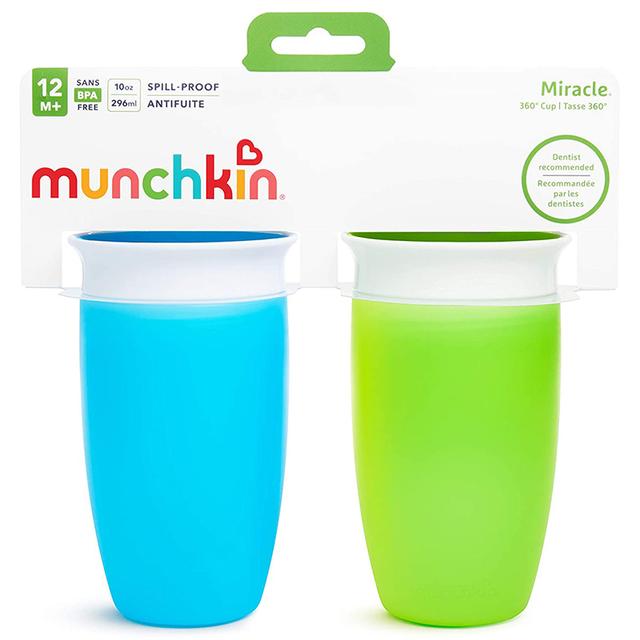أكواب شرب للأطفال الصغار 2 كوب أخضر و أزرق Miracle 360 Trainer Cup - Pack of 2 - 296ml - Green/Blue - Munchkin - SW1hZ2U6NjYxMDY3