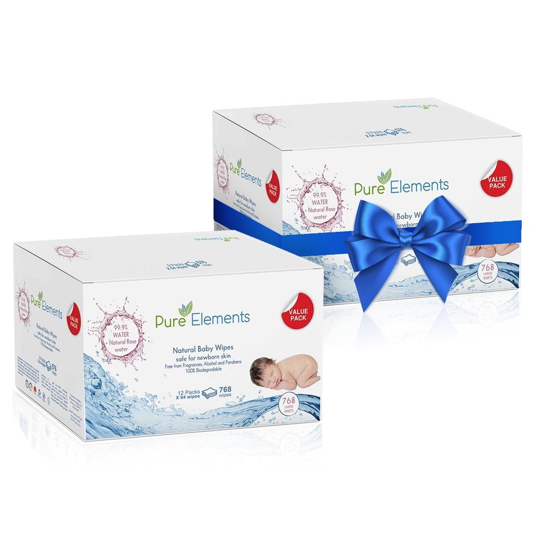 Pure Elements- Rose Natural Baby Wipes Buy 12 get 12 FREE (1536 wipes)