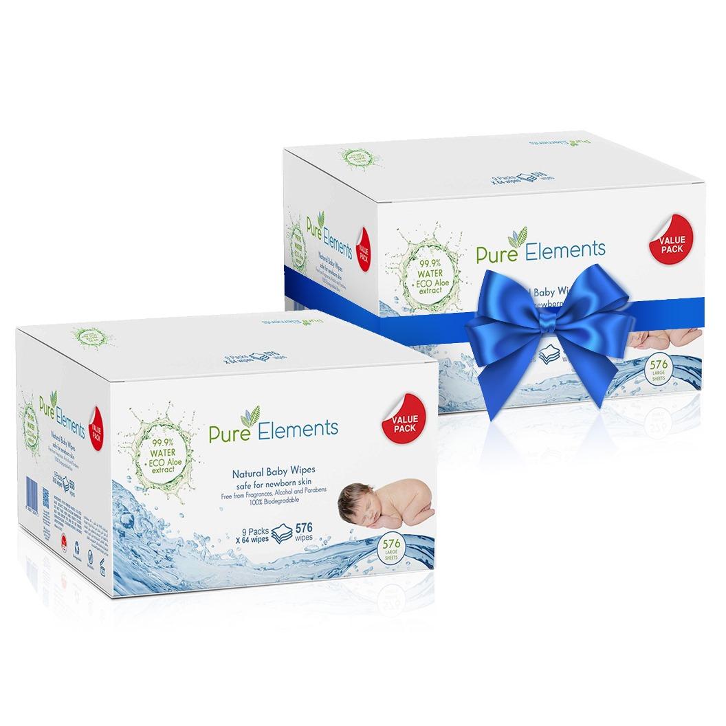 Pure Elements- Aloe Natural Baby Wipes Buy 9 get 9 FREE (1152 wipes)