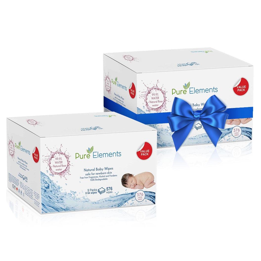 Pure Elements- Rose Natural Baby Wipes Buy 9 get 9 FREE (1152 wipes)