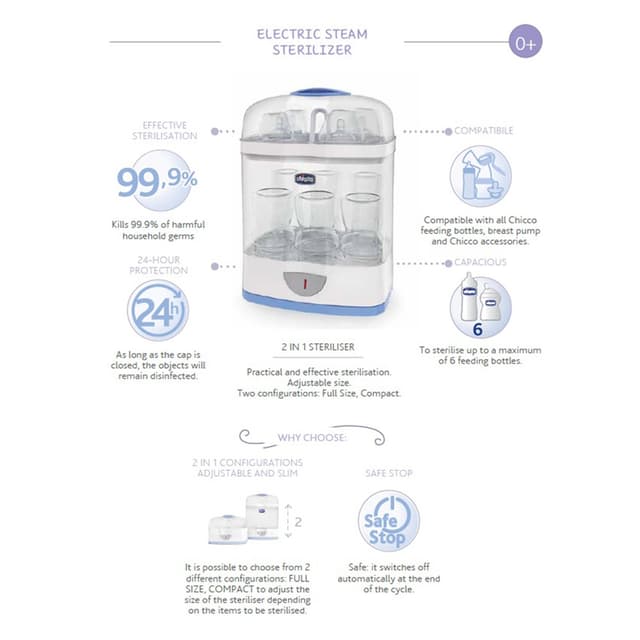 جهاز  تعقيم الرضاعات شيكو بمقبس بريطاني Chicco 2-in-1 Sterilnatural with UK Plug