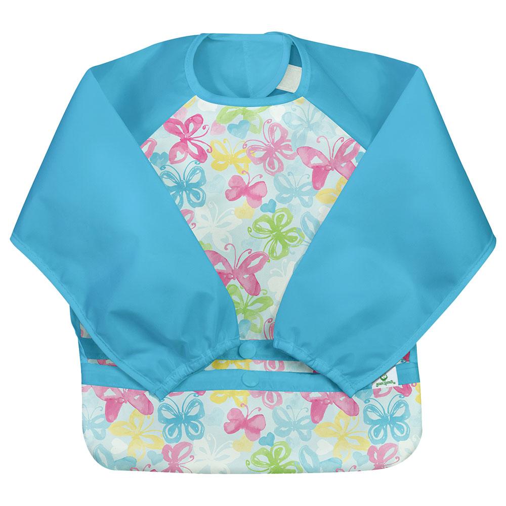 Green Sprouts - Snap & Go Easy-Wear Long Sleeve Bib - Aqua Watercolor Butterflies