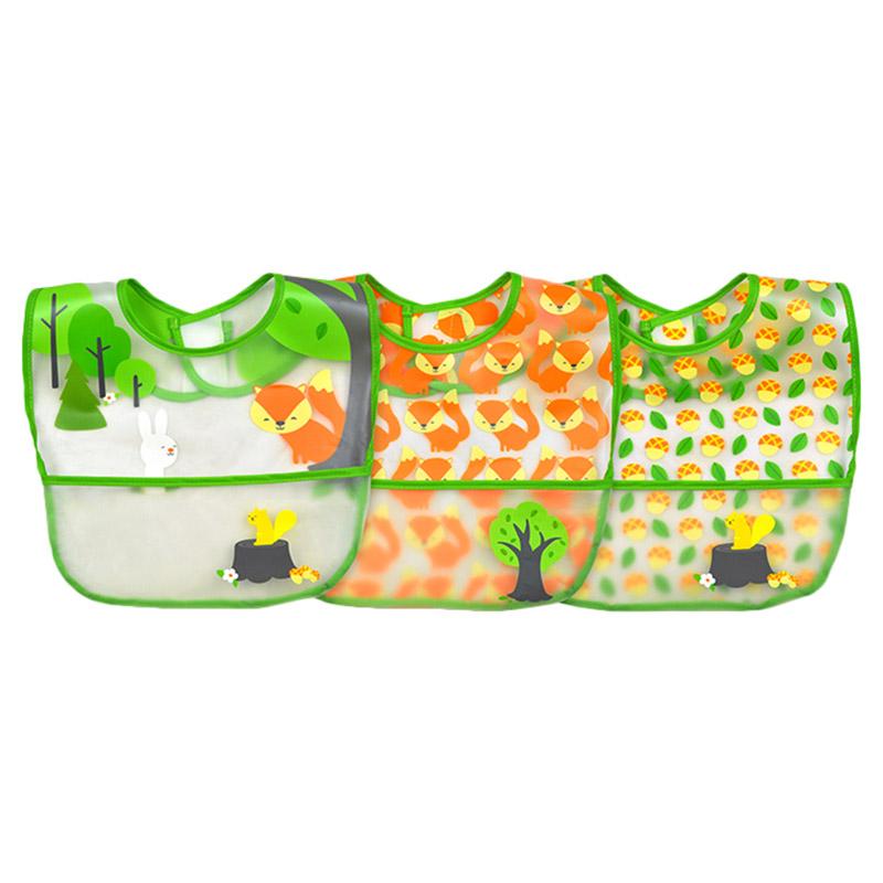 مريلة اطفال المقاومة للماء 3 قطع Green Sprouts - Wipe-Off Bibs Green Fox 3Pcs-Set