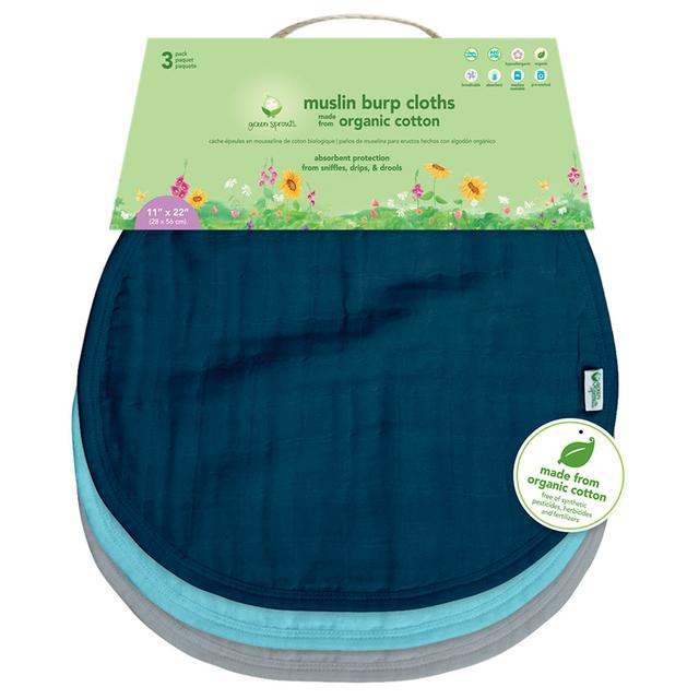 Green Sprouts - Muslin Burp Organic Cotton Pack Of 3 - Blue - SW1hZ2U6NjQzNTQ2