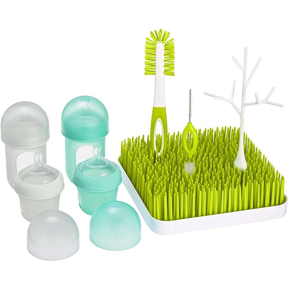 حزمة رضاعات أطفال عدد 4 مع فرش تنظيف ورف تجفيف بون Boon Nursh & Grass Bundle Bottles & Accessories Starter Set