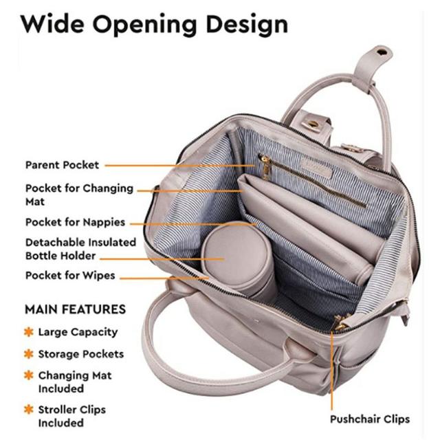 شنطة ظهر للعناية بالأطفال (حقيبة تغيير الحفاضات للأطفال) - رمادي  BabaBing - Mani Vegan Leather Backpack Changing Bag - SW1hZ2U6NjQ0NTk1