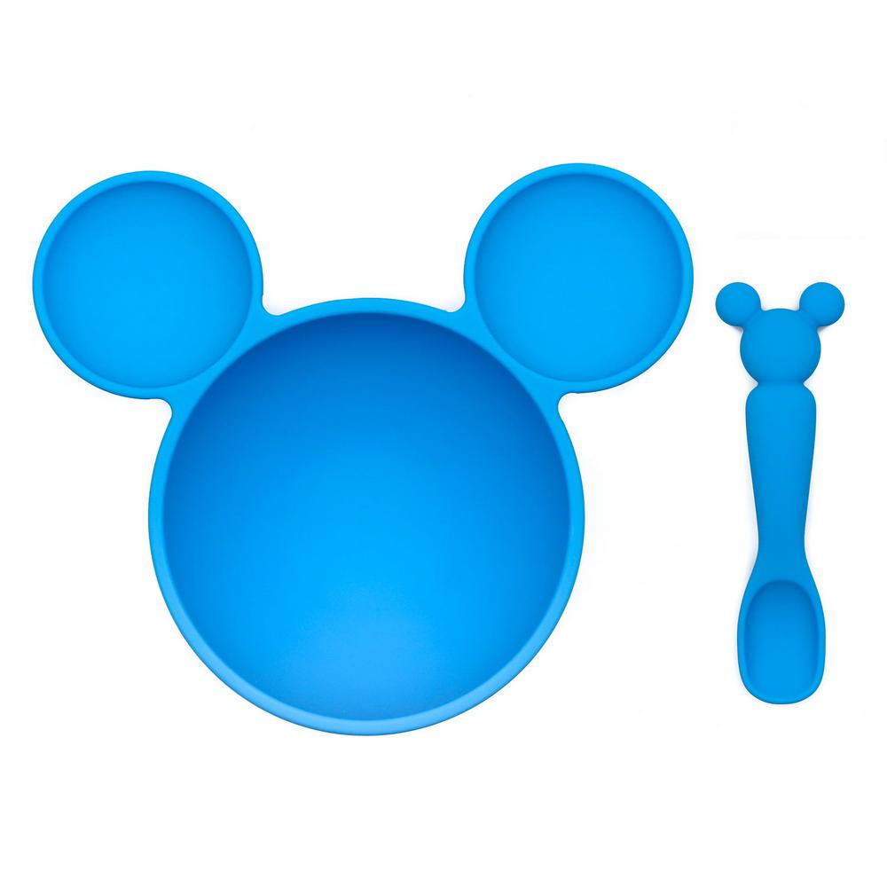 صحن و ملعقة ميكي ماوس للأطفال من بمكينز - أزرق  Bumkins - Mickey Mouse Blue First Feeding Set