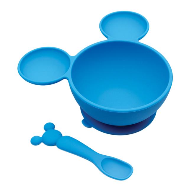 صحن و ملعقة ميكي ماوس للأطفال من بمكينز - أزرق  Bumkins - Mickey Mouse Blue First Feeding Set - SW1hZ2U6NjY1ODU0