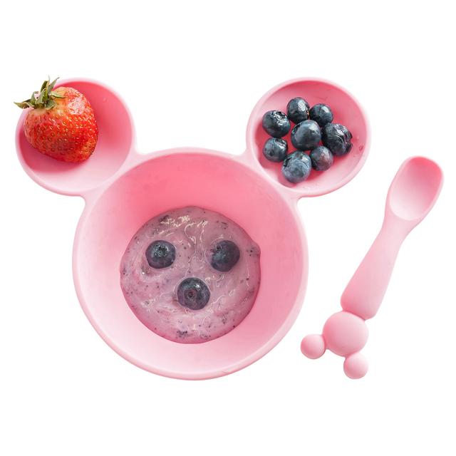 صحن و ملعقة ميكي ماوس للأطفال من بمكينز – زهري  Bumkins - Minnie Mouse Pink First Feeding Set - SW1hZ2U6NjY1ODY1