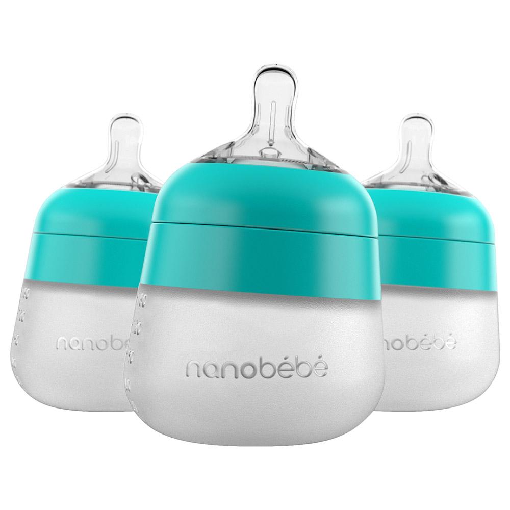 مضخة حليب الأم 150 ميلي عدد 3 - أزرق فاتح Nanobebe - Flexy Silicone Baby Bottle Pack Of 3