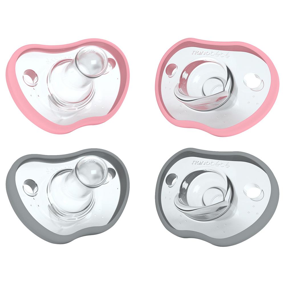 لهاية أطفال (مصاصة) 4 قطع - زهري ورمادي Nanobebe - Baby Flexy Pacifiers Pack Of 4