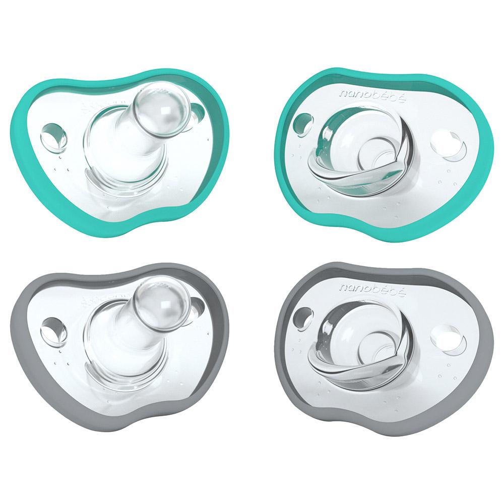 لهاية أطفال (مصاصة) 4 قطع - أزرق ورمادي Nanobebe - Baby Flexy Pacifiers Pack Of 4 - Teal & Grey